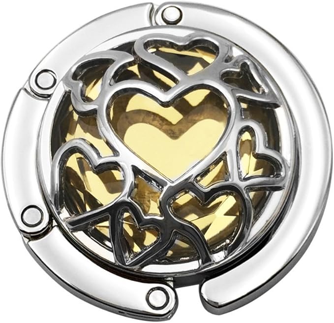 Multiple Hearts Style Premium Foldable Handbag Bag Purse Hanger Table Hook Holder (Tawny)