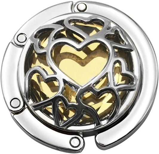 Multiple Hearts Style Premium Foldable Handbag Bag Purse Hanger Table Hook Holder (Tawny)