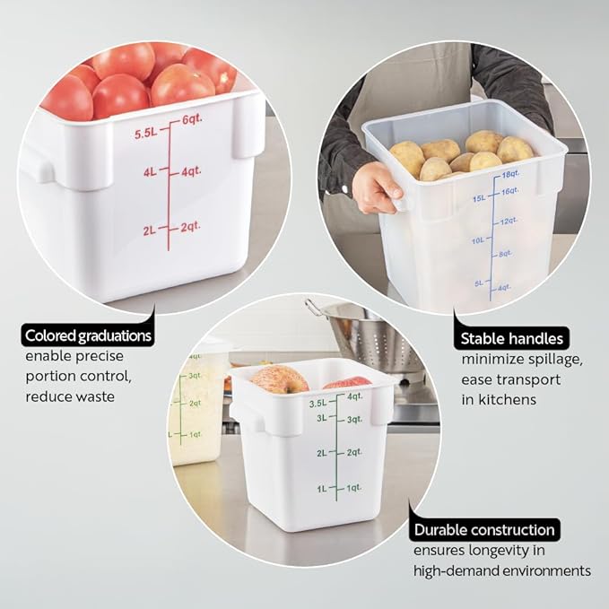 Restaurantware Food Storage Container 1 Pack of 18 qt Plastic Kitchen Storage Bin with Volume Markers Space-Efficient Design Dishwasher-Safe Polypropylene Translucent