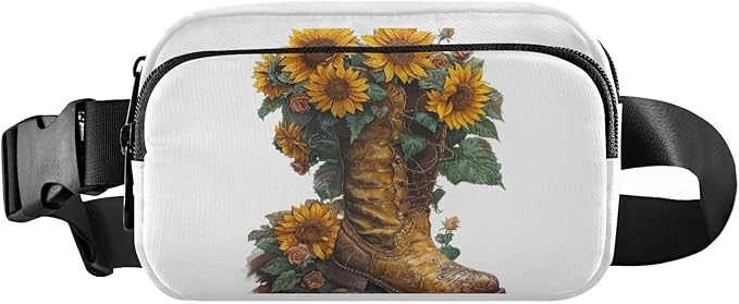 Sunflower in The Cowboy Boot Fanny Pack for Women Men Water Resistant Fashion Waist Packs with Adjustable Strap Belt Bag for Travel Workout Jogging Hiking 21218935