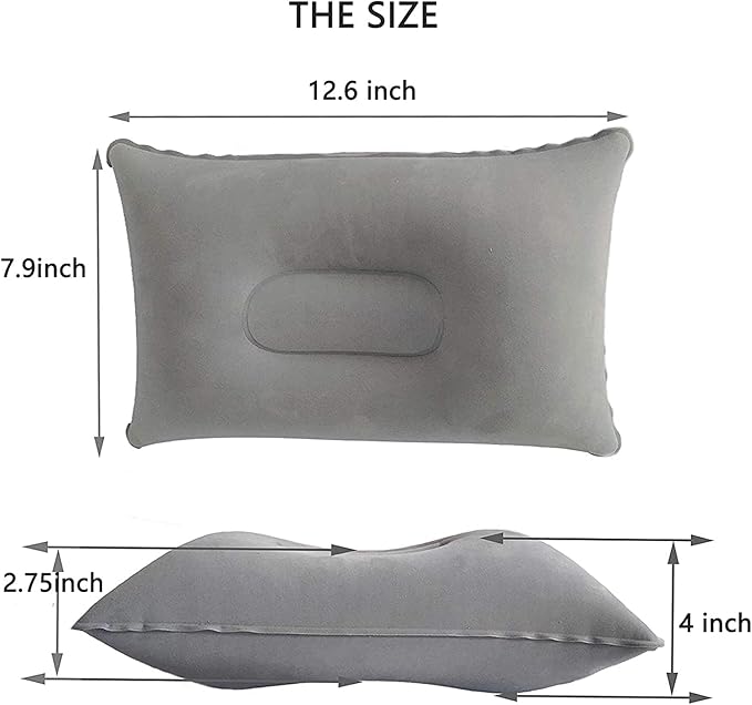 4Pack Ultralight A4 Size Inflatable Travel Pillow, Small Squared Flocked Fabric Air Pillow for Traveling, Holiday Trip, Hiking, Camping,Napping,Neck Lumbar Support(Gray,Sky Blue,Red,Deep Blue)