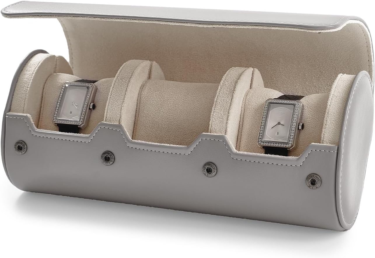 Oirlv Luxury Leather Watch Organizer Case Watch Box for Mens Jewelry Gift Box for Birthday Fathers Day Anniversary(3 slots, Grey)