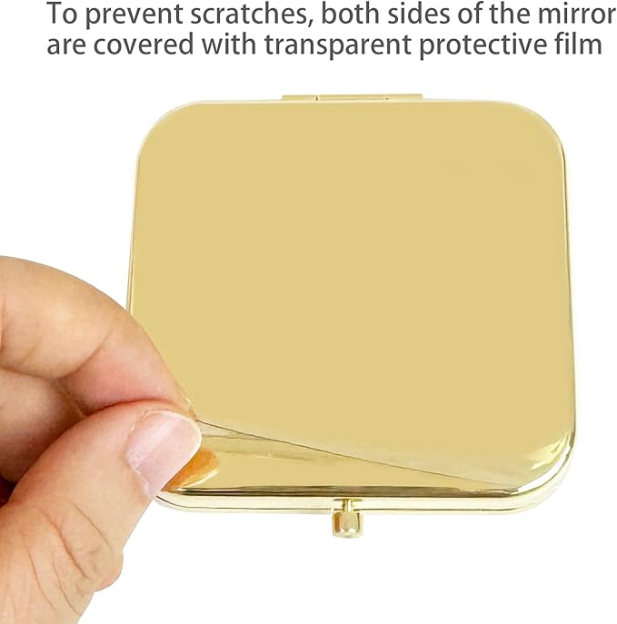 Small Compact Mirror, Gold Square 2.8”×2.8” Metal Frame Smooth Style Double Sided Mini Magnifying 1X/2X Mirror for Purse Can be Used as Gifts for Woman (Gd01)