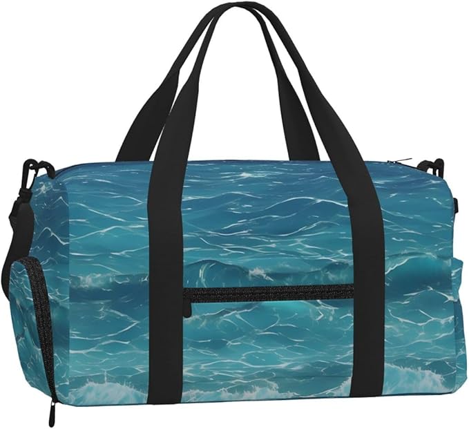 The deep blue sea Print Gym Bag with Shoe Compartment for Women Men, 17.7in Sports Duffle Weekender Tote, Overnight Travel Duffel Bag Carry On