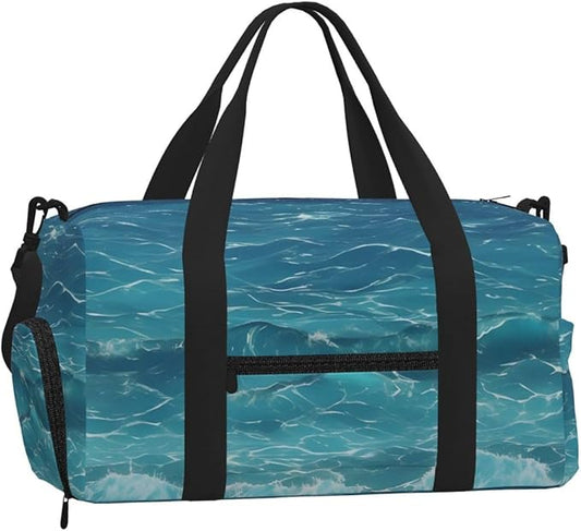 The deep blue sea Print Gym Bag with Shoe Compartment for Women Men, 17.7in Sports Duffle Weekender Tote, Overnight Travel Duffel Bag Carry On
