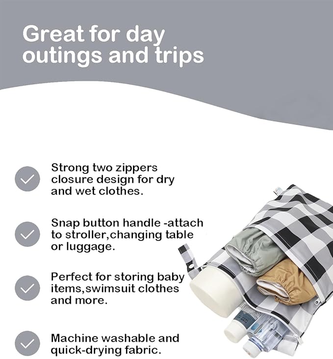 Wet Dry Bag Reusable Waterproof Swimming Bag Travel Beach Pool Yoga Gym Bag for Baby Cloth Diaper Swimsuits Wet Clothes Two Zipper Pockets 3 Pack 3L22