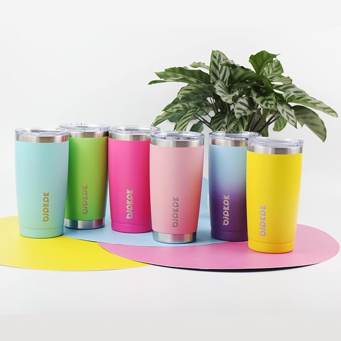 BJPKPK Yellow Stainless Steel Tumbler With Lid And Straw 20 oz Insulated Tumblers Thermal Cup For Hot And Cold Drinks