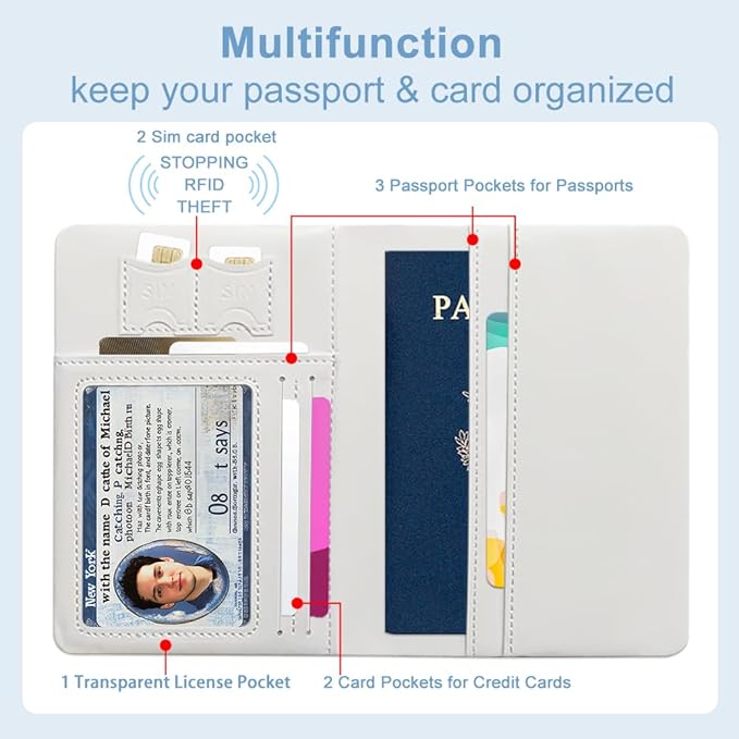 PU Leather Passport Holder Cover 5.9×4.3 Inch with Credit Card Slot and Boarding Pass Slot Combo Blocking Passport Holder Wallet Cover Case for Travel Boarding Essentials (Blueberry)