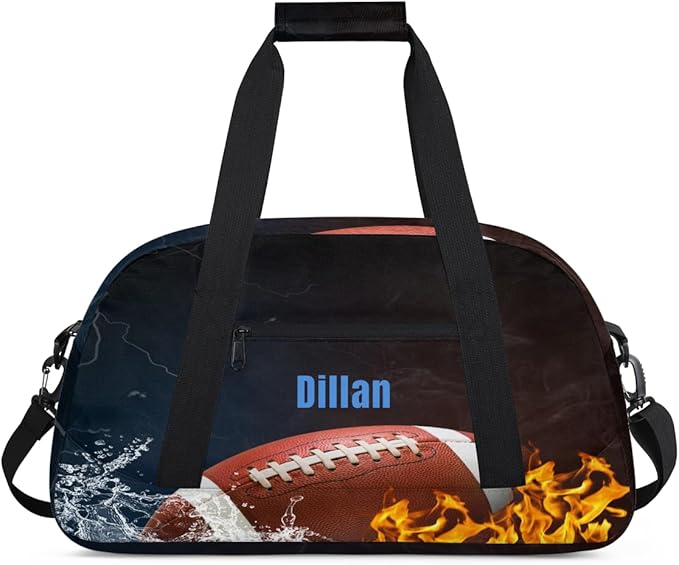 Personalized Name Sports Bag for Kids Boys, Custom Sport Gym Bag for Boys Girls Duffel Fitness Travel Weekender Tote Carry-On Training Perform Bag, Customized Kids Gift Soccer Rugby Theme