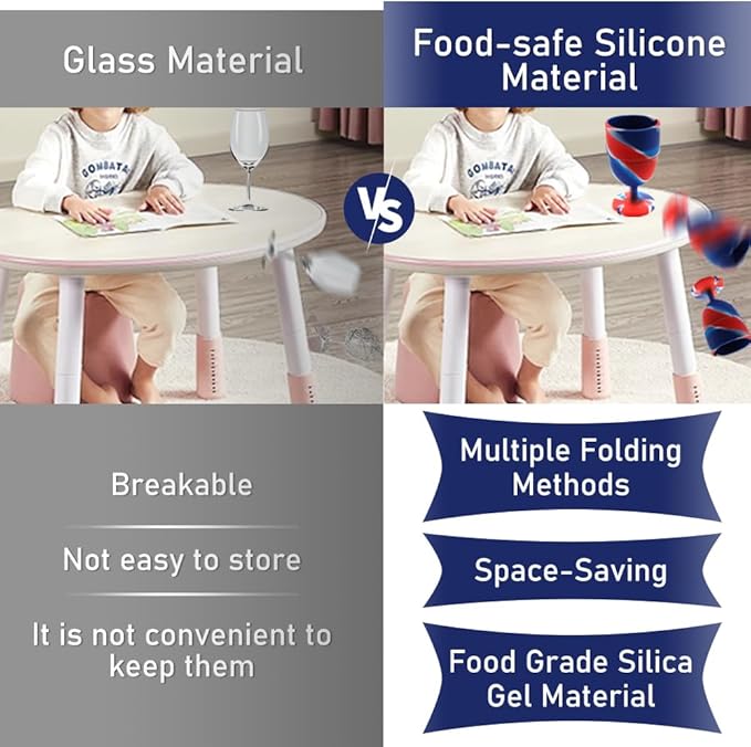 1 Pack Portable Collapsible Silicone Wine Glasses, Reusable Travel Camp Wine Glasses for Home Wedding Festival Anniversary Party Picnic Outdoor, Travel Silicone Wine Cups Capacity 6.76 Oz, Red Blue