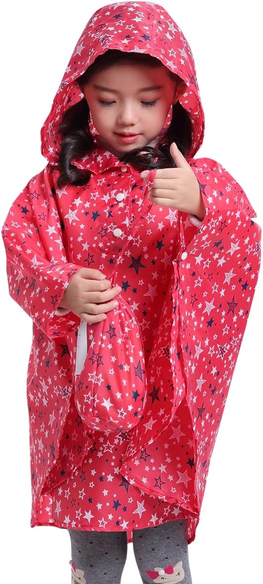Spmor Kids Rain Poncho Hooded Jacket Rain Coat