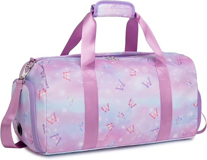Butterfly Dance Bag for Girls,Gym Travel Duffle Bag Gymnastics Sports Dance Bag with Shoe Compartment