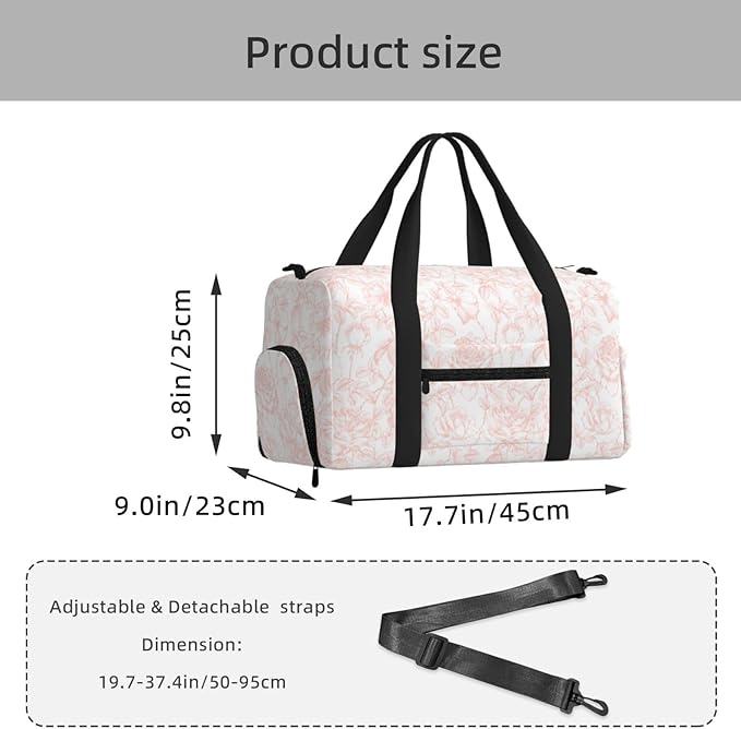 Vintage Botanical Floral Rose Blush Pattern Women'S Gym Duffle Bag With Shoes Compartment, Ideal For Travel, Gym, Sports, Duffel, Weekender