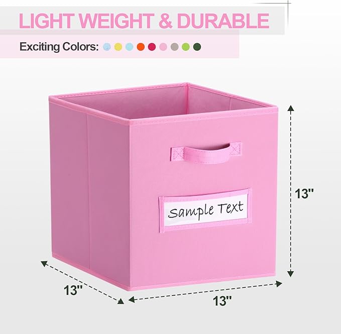 artsdi Fabric storage cubes (8 Pack) 13 Inch Cube Storage Bin, cube organizer bins with 8 Labels Window Cards & a Pen, Foldable cube organizer bins and Storage Box, Light Pink