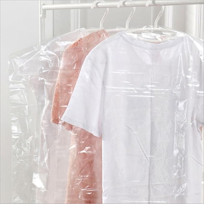 80Pcs Dry Cleaner Bags Plastic Clear Can be Hung Transparent Clothing Dust Cover