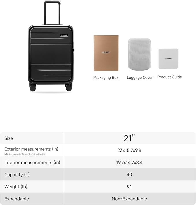 LUGGEX Carry On Luggage Top Opening & Front Opening, FLP Aluminum Frame Trunk Style Luggage with Front Laptop Pocket, Polycarbonate Hard Shell Suitcase (FX- Enhance, Blue, 21 Inch, 38L)