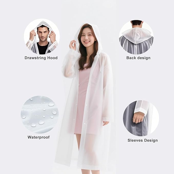 2Pcs Rain Coats - Reusable EVA Rain Ponchos for Adults Rain Jackets Raincoats for Men Women