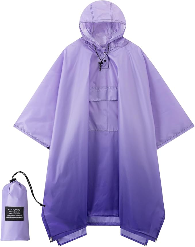 Hooded Rain Poncho for Adults - Waterproof Rain Coat and Lightweight Jacket 3-in-1 Multi-Function with Pockets