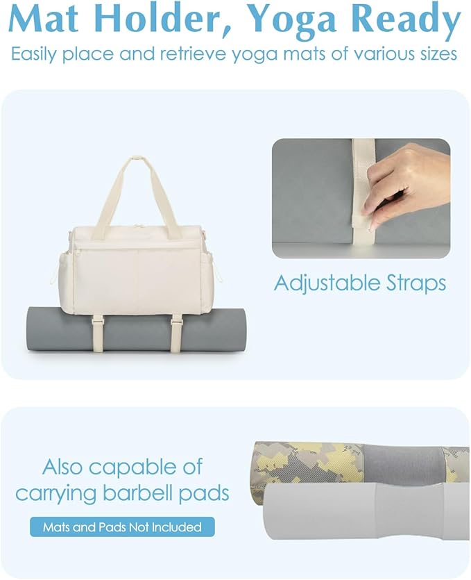 Small Gym Bag, Mini Gym Bag for Women with Yoga Mat Holder and Wet Compartment, Cute Small Yoga Mat Bag with Water Bottle Pocket for Workout Dance, Beige