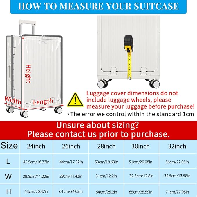 Yotako Clear Luggage Cover Protector with Front Pocket Zipper, 24 Inch Luggage Covers for Front Open Suitcase Wheeled Suitcase 24", No Disassembly