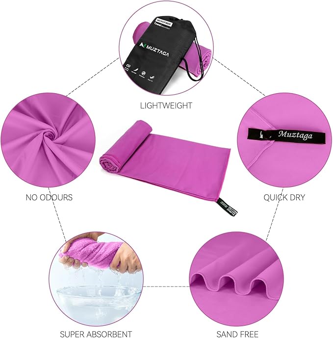 Microfiber Towel for Travel, Camping, Hiking, Backpacking, Shower – Quick Dry, Ultra Compact, Lightweight & Super Absorbent(Purple,51x27 in)