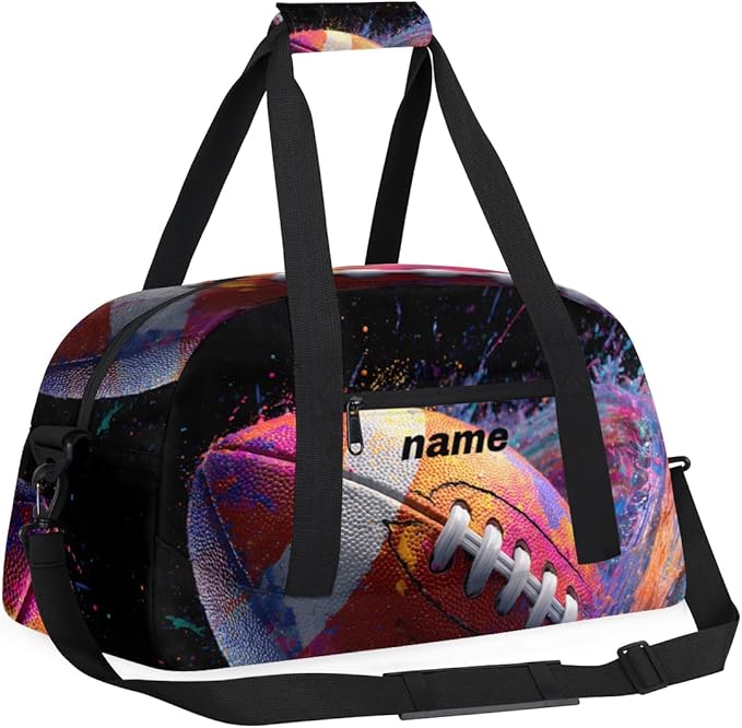 Personalized Boys Gym Bags, Custom Name Sport Bags for Training Travel Overnight Weekender Graffiti Rugby