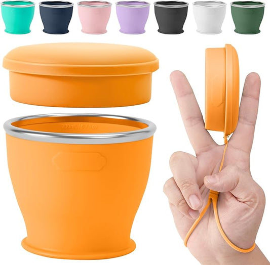 Collapsible Travel Cup, BPA-Free Reusable Water Cup, Lightweight Drinking Cups with Lids and Carrying Strap, Dishwasher Safe Silicone Cups for Camping, Travel, Airports, Hotel (6.7oz, Orange)
