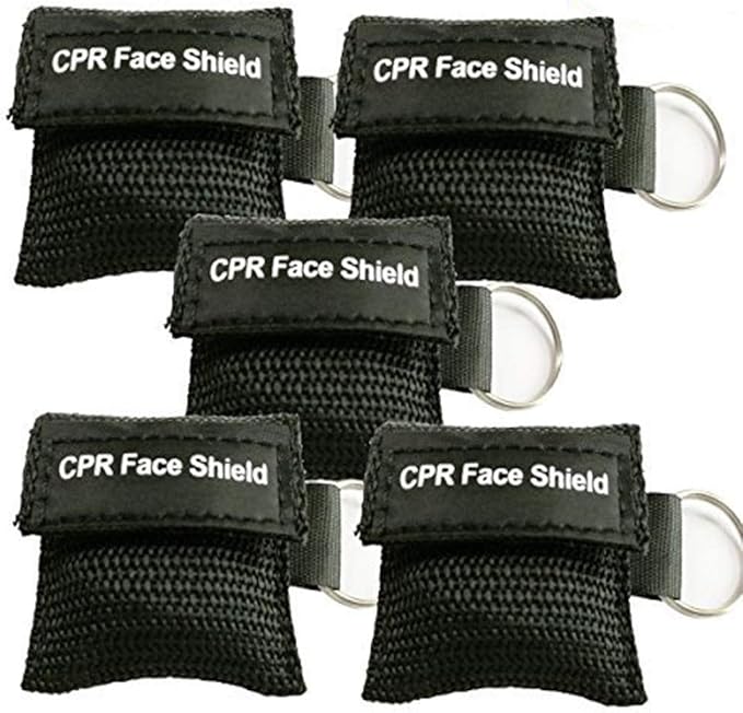 Pack of 5pcs CPR Face Shield Mask Keychain Ring Emergency Kit CPR Face Shields for First Aid or CPR Training (Black-5)