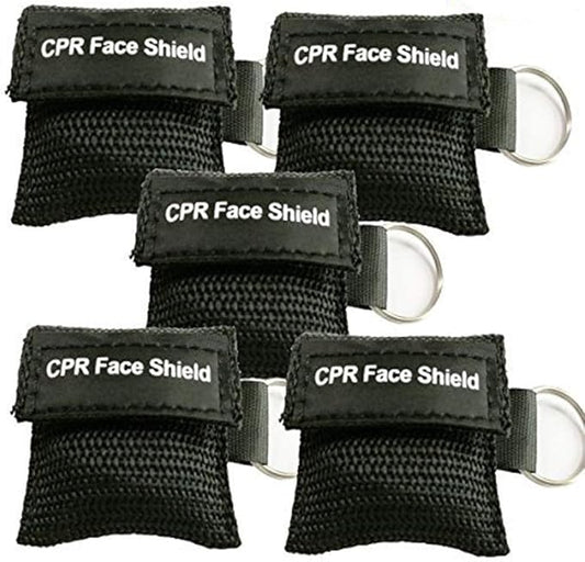 Pack of 5pcs CPR Face Shield Mask Keychain Ring Emergency Kit CPR Face Shields for First Aid or CPR Training (Black-5)