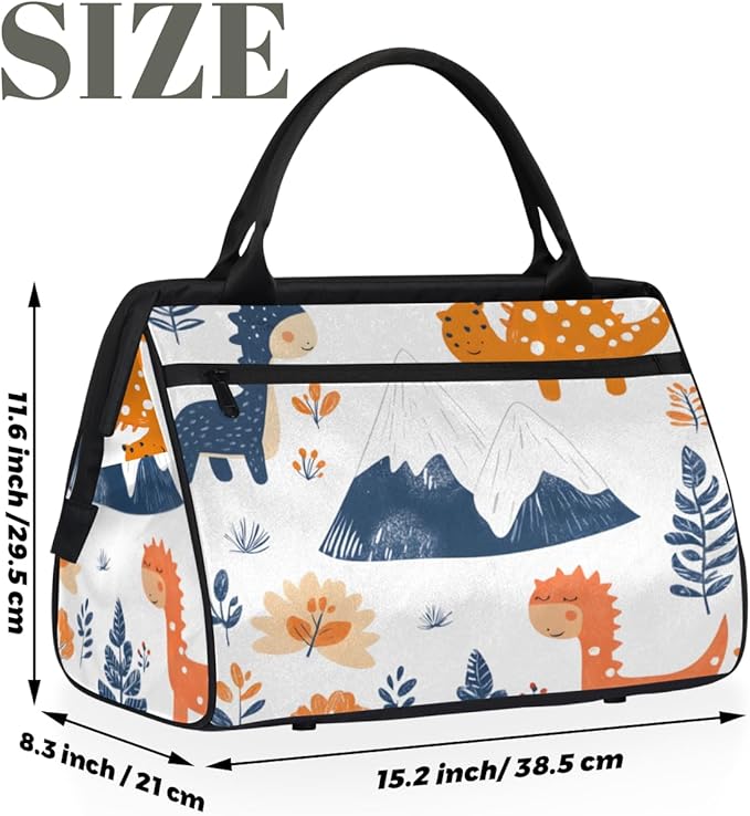Cartoon Dino Overnight Weekender Bag for Women Men Travel Duffel Bags Waterproof Luggage Carry on Sports Yoga Gym Bag
