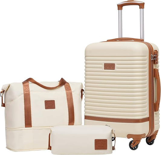 Coolife Suitcase Set 3 Piece Luggage Set Carry On Travel Luggage TSA Lock Spinner Wheels Hardshell Lightweight Luggage Set(White, 3 piece set (DB/TB/20))