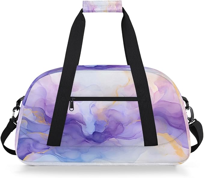 Purple Blue Gold Marbles Sports Duffel Bags, Water-Resistant Gym Duffle Bag for Men Women, Lightweight Weekender Overnight Bag for Fitness, Workout, Travel