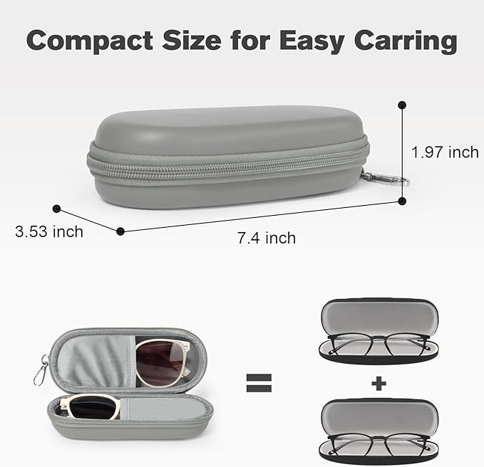 Double Eyeglasses Case, Dual Glasses Sunglasses Organizer with Zipper Closure, Eyewear Storage Box for Men Women Travel