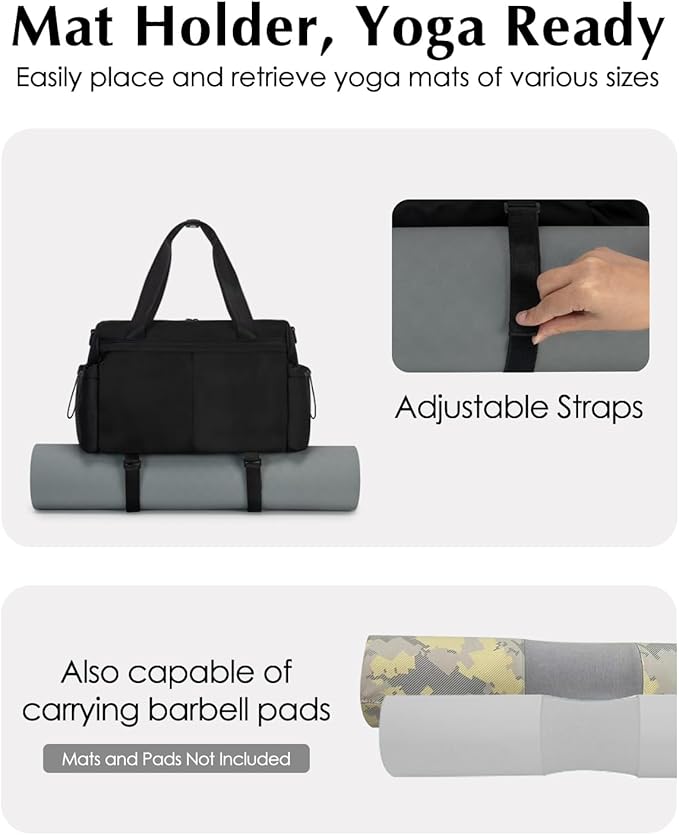 Small Gym Bag, Mini Gym Bag for Women with Yoga Mat Holder and Wet Compartment, Cute Small Yoga Mat Bag with Water Bottle Pocket for Workout Dance, Black