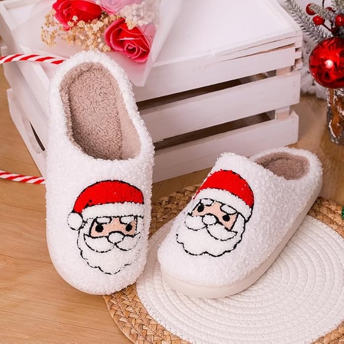 Unisex Xmas Elk Shoes Santa Reindeer Cute Strawberry Cartoon Christmas Tree Pink Bow Memory Foam Soft Plush House Slippers Indoor/Outdoor