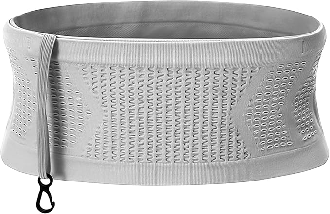 Slim Running Belt, No-Bounce Hidden Waist Pack with 360° Opening for Soft Flask, Cellphones, Keys or Gels, Grey, Small