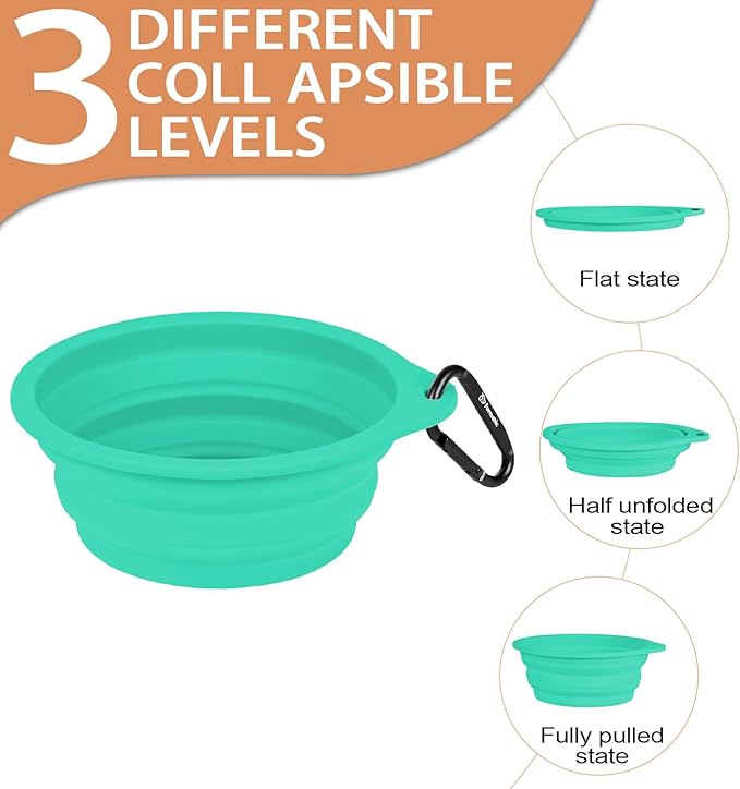 Portable Collapsible Dog Bowl, Food Grade Silicone, Large Capacity, Easy to Wash - Ideal for Outdoor Camping and Hiking, Suitable for Dogs, Cats, and Pets (Green)
