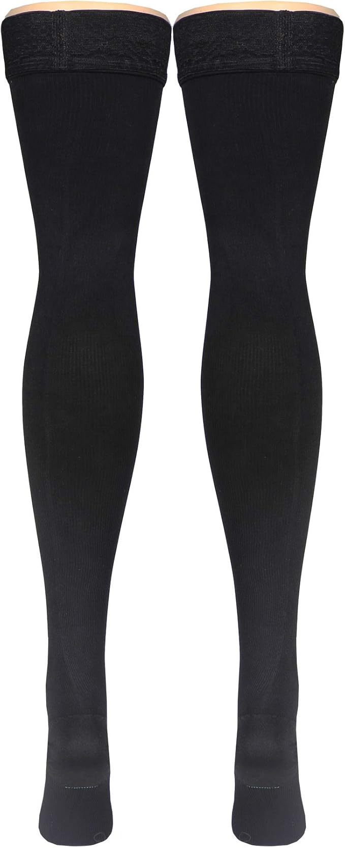 Truform Compression Socks, 20-30 mmHg, Men's Dress Socks, Thigh High Over Knee Length, Black, Small