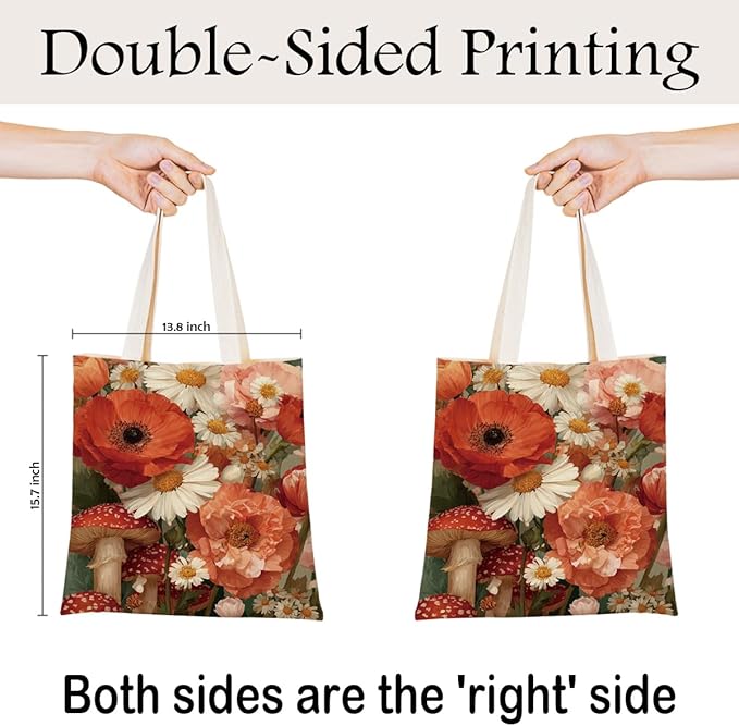 Canvas Tote Bag for Women, Vintage Print Handbag, Aesthetic Shopping Bag for Work Travel Beach, Everyday Shoulder Tote