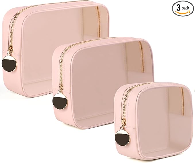 3PCS Clear Makeup Bag Set, Waterproof TPU Purse Organizer Pouches, TSA Approved Toiletry Bag, Diaper Bag Organizer Pouch, Travel Organizer Bags for Women and Kids