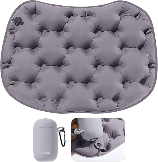 Inflatable Seat Cushion with Air Pump, Airplane Seat Cushion for Long Flights, Lightweight Stadium Seats Pad, Travel Portable Push-Press Air Seats Cushions for Hiking Office Car(Gray)