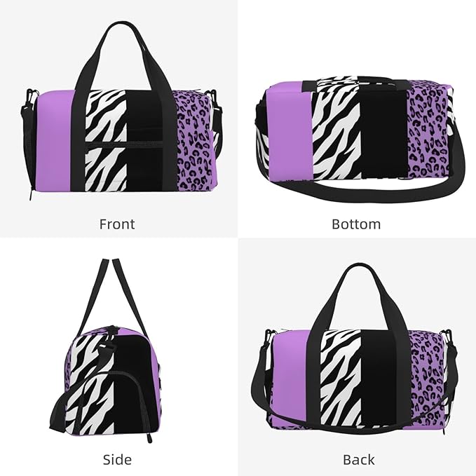 Leopard Print, Zebra Print, Animal Print, Purple Women'S Gym Duffle Bag With Shoes Compartment, Ideal For Travel, Gym, Sports, Duffel, Weekender