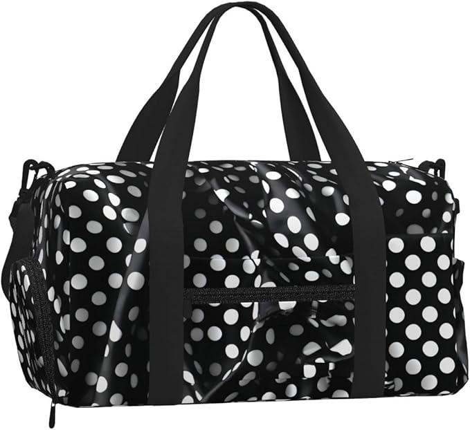 Black white corrugated dots Print Gym Bag with Shoe Compartment for Women Men, 17.7in Sports Duffle Weekender Tote, Overnight Travel Duffel Bag Carry On