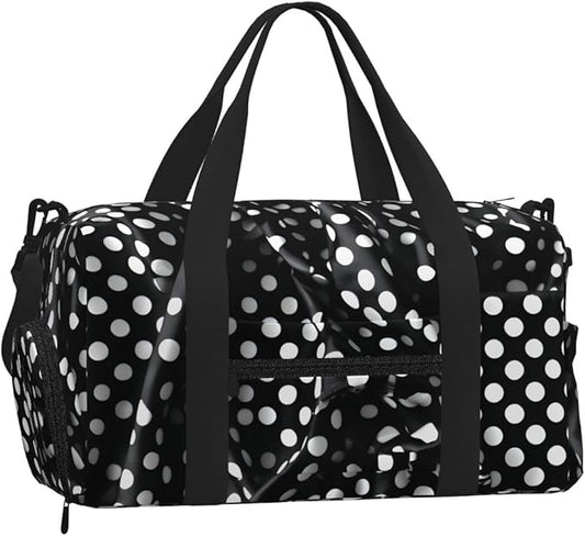 Black white corrugated dots Print Gym Bag with Shoe Compartment for Women Men, 17.7in Sports Duffle Weekender Tote, Overnight Travel Duffel Bag Carry On