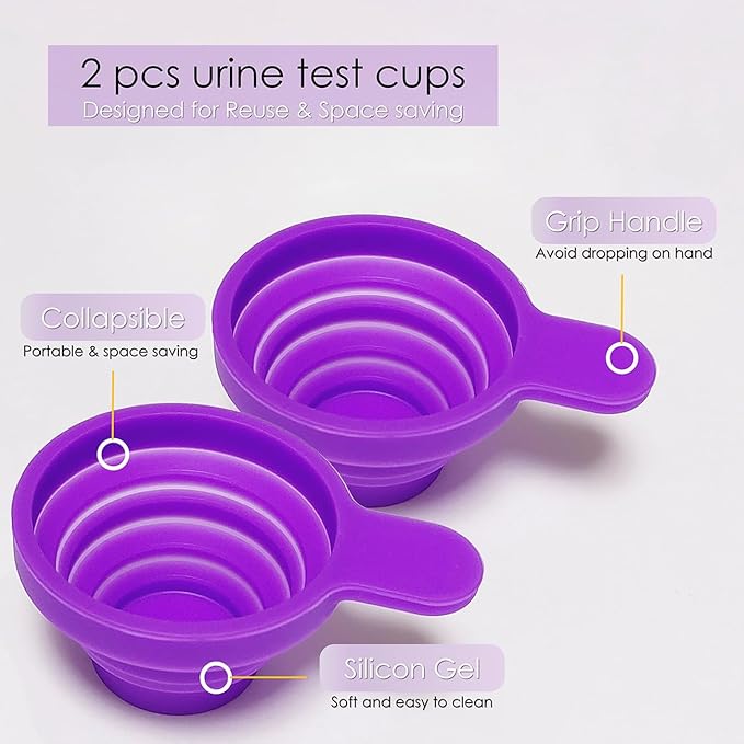 QMARK Collapsible Silicone Pee Cups for Ovulation and Pregnancy Tests, 2 Pack with Travel Case, Reusable