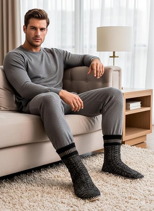 Cozylook Mens Slipper Socks Fleece Lined Non-slip Soles, Winter Soft Thick Cozy Home Boots, Warm Fuzzy House Shoes Indoor