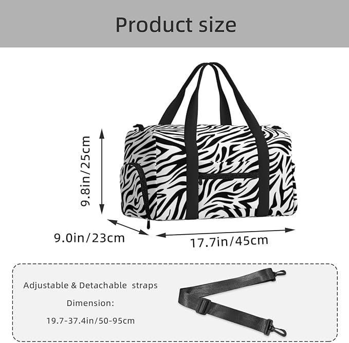 Zebra Stripes Print Sports Gym Bag For Men Women Travel Duffel Bag With Shoe Compartment Water Resistant Gym Bag Carry On Duffel Bag For Yoga Gym Sports Weekend Traveling