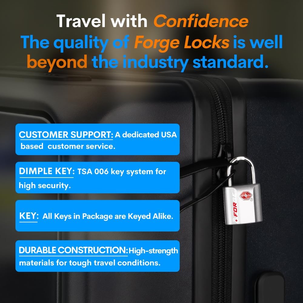 TSA Approved Luggage Locks, Ultra-Secure Dimple Key Travel Locks with Zinc Alloy Body
