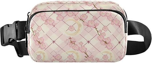 Kawaii Cherry Blossoms Moons Fanny Pack for Women Men Water Resistant Fashion Waist Packs with Adjustable Strap Belt Bag for Travel Workout Jogging Hiking 21219112