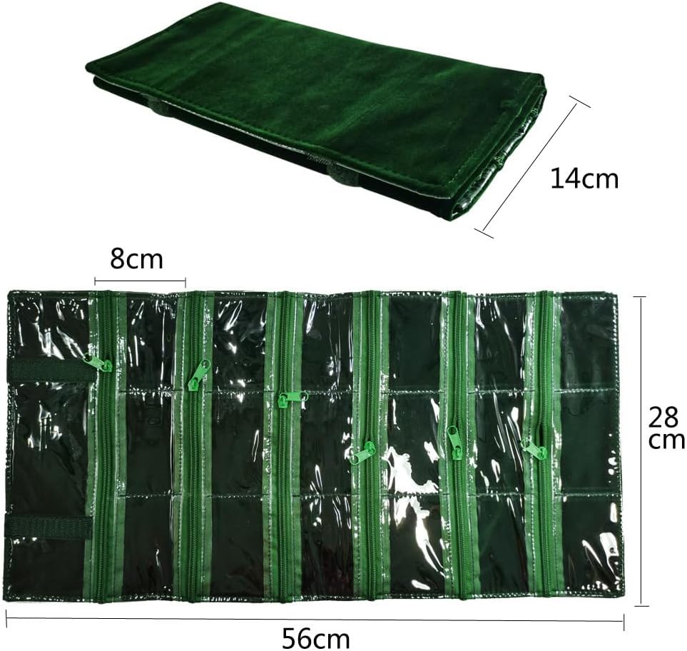 Travel Jewelry Roll Bag Portable Organizer Pouch With Grids&PVC Cover Storage Bags for Necklace, Bracelet, Bracelet,Ring, Badge, Pendant